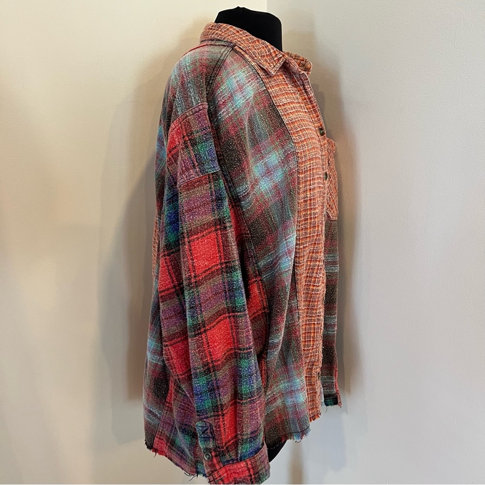 UO Patchwork BDG Robbie Spliced Flannel Button-Do… - image 7